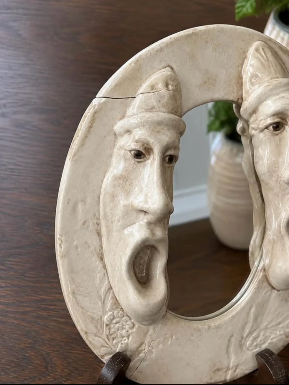 Decorative Cream Ceramic Face Mirror - Unique Wall Decor
